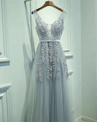 Tulle V Neck Bridesmaid Dresses Lace Appliques