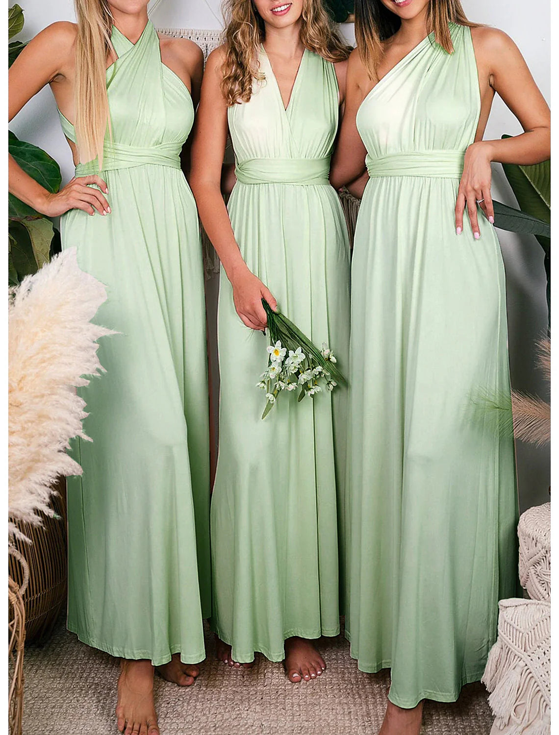 Sheath / Column Bridesmaid Dress Halter Sleeveless Convertible Ankle Length Spandex with Pleats