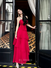 Sheath Spaghetti Straps Red Long formal dresses Bridesmaid Dresses evening gown Prom Dress