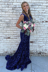 Glitter Plunge Pink Sequin Trumpet Long Formal Dress