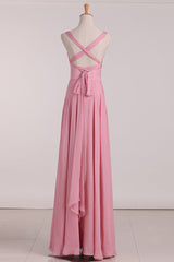 Pink Lace-Up Back Long Bridesmaid Dress