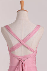 Pink Lace-Up Back Long Bridesmaid Dress