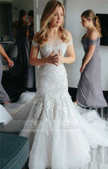 Lace and Tulle Wedding Dresses, Sexy Wedding Dresses, Tulle Wedding Dress with Appliques