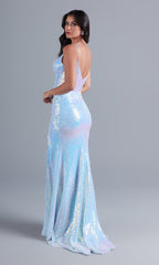 PromGirl Ice Blue Sequin Long Prom Dress