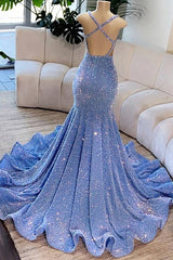 Diepe V-hals Mermaid-pailletten Backless Prom-jurk