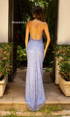 Primavera Wrap Beaded Prom Gown with Open Back