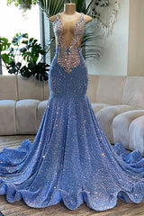 Diepe V-hals Mermaid-pailletten Backless Prom-jurk