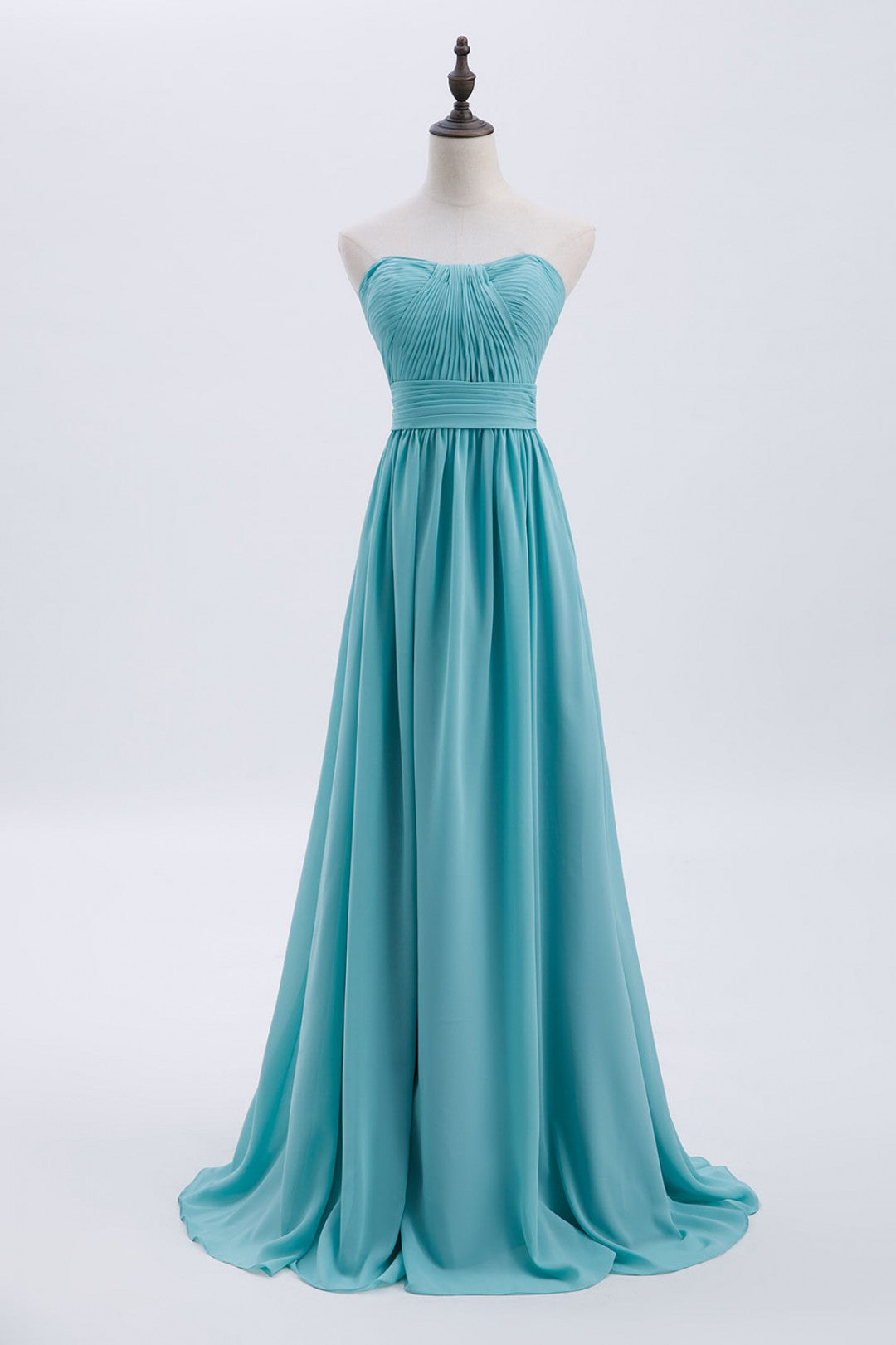 Lieverd turquoise geplooide chiffon a-line lange bruidsmeisje jurk