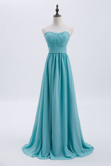 Lieverd turquoise geplooide chiffon a-line lange bruidsmeisje jurk