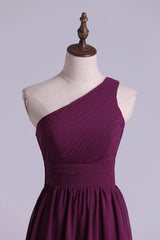 Magenta One-Shoulder A-Line Long Maid of Honor Dress