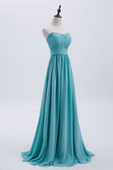 Lieverd turquoise geplooide chiffon a-line lange bruidsmeisje jurk