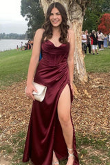 Teal Green Cowl Neck Ruched Lace-Up Long Prom Dress with Slit