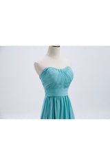 Lieverd turquoise geplooide chiffon a-line lange bruidsmeisje jurk