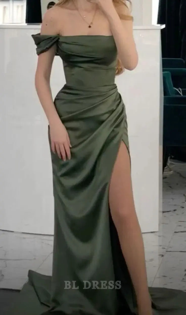 Mermaid Off The Shoulder Green Long formal dresses Bridesmaid Dresses evening gown Prom Dress