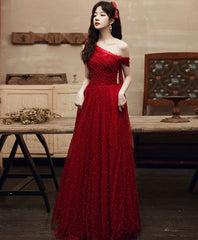 Burgundy tulle beads long prom dress burgundy tulle formal dress