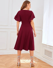 A-line V-Neck Sleeves Formal Tea Length formal dresses Bridesmaid Dresses evening gown Prom Dress