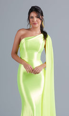 PromGirl One-Shoulder-Sash Neon Long Prom Dress