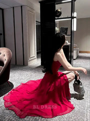 Sheath Spaghetti Straps Red Long formal dresses Bridesmaid Dresses evening gown Prom Dress