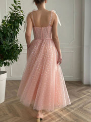 Pink sweetheart neck tulle short prom dress, pink tulle formal dress