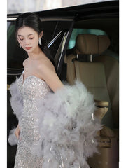 Elegant Mermaid Sweetheart Neckline Silver Sequin Evening Dress Long Prom Dresses HZ1024