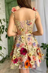 3D Floral Lace Square Neck Sleeveless Short Party Dresses, CP1015