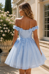 3D Floral Off Shoulder Homecoming Dress with Appliques