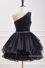 One-Shoulder Tulle Homecoming Dress with Rhinestone