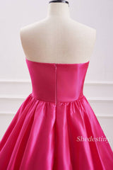 Strapless A-Line Pleat Fuchsia Homecoming Dress