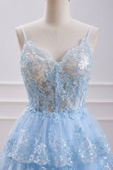Sequins Sweetheart A-Line Light Blue Party Dress