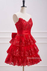 Red Sequins Strapless A-Line Homecoming Dress