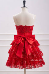 Red Sequins Strapless A-Line Homecoming Dress