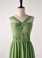 Geplooide halter matcha groene chiffon lange bruidsmeisje jurk