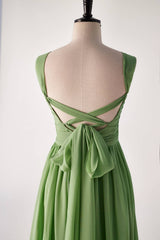 Geplooide halter matcha groene chiffon lange bruidsmeisje jurk