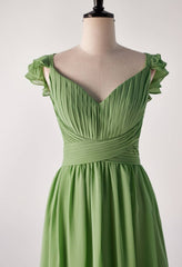 Flare riemen matcha groene lange bruidsmeisje jurk
