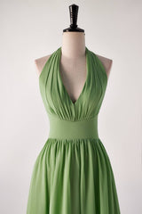 Halter v nek matcha groene lange bruidsmeisje jurk