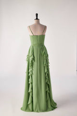 Matcha groene ruche faux wrap bruidsmeisje jurk