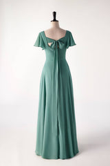 Flare mouwen eucalyptus chiffon lange bruidsmeisje jurk