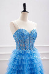 A-Line Strapless Applique Multi-Layers Tulle Sleeveless Short  Homecoming Dress