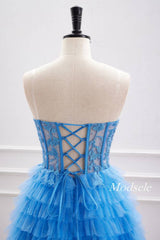 A-Line Strapless Applique Multi-Layers Tulle Sleeveless Short  Homecoming Dress