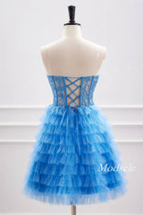 A-Line Strapless Applique Multi-Layers Tulle Sleeveless Short  Homecoming Dress
