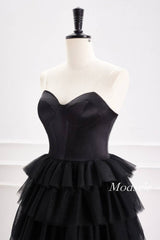 Strapless Black A-Line Tiered Tulle Homecoming Dress