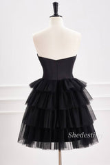 Black Strapless A-Line Tulle Homecoming Dress