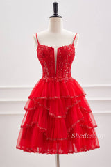 Red Sequins Spaghetti Straps A Line Homecoming Dress