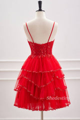 Red Sequins Spaghetti Straps A Line Homecoming Dress