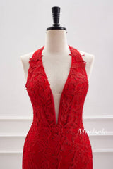 Plunging Neck Red Applique Beaded Bodycon Homecoming Dress