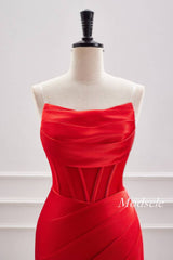 Strapless Red Pleated Tight Homecoming Dress