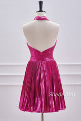 Fuchsia Metallic Halter A Line Short Homecoming Dress
