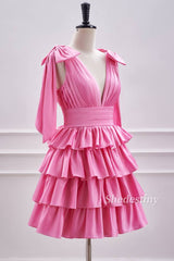 Cute Pink V-Neck A Line Short Party Dress