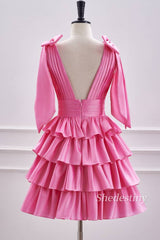 Cute Pink V-Neck A Line Short Party Dress