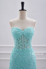 Strapless Aqua Green Applique Tight Homecoming Dress with Lace-up